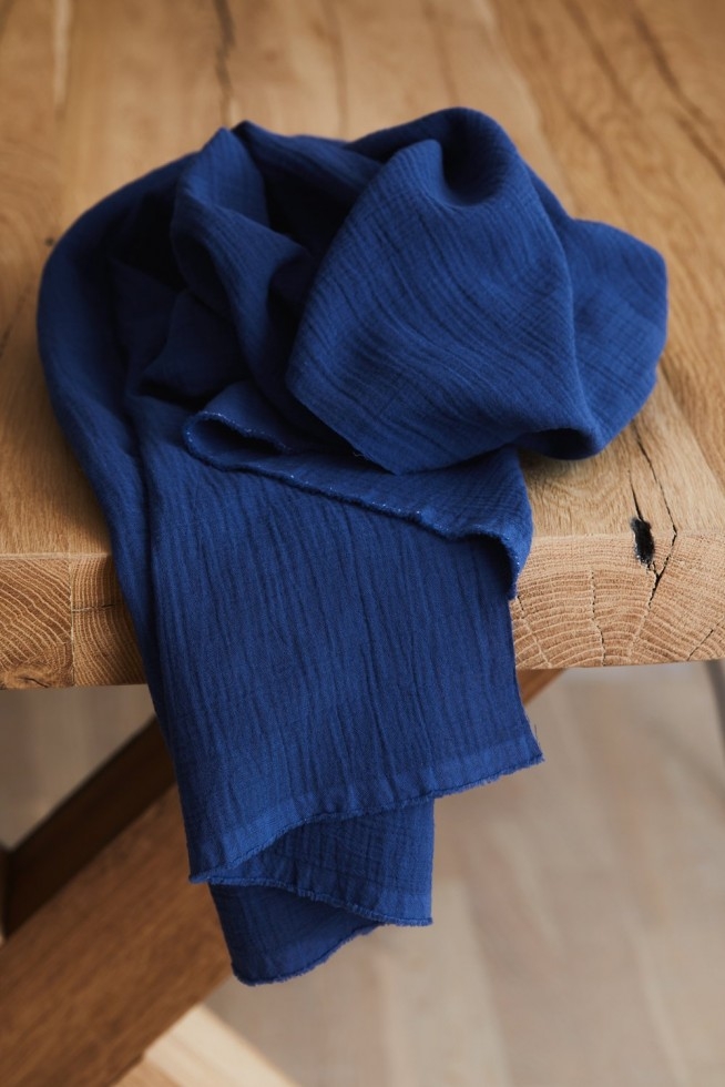 Mind The MAKER Organic Crinkle Cotton Double Gauze Fabric Cobalt Blue