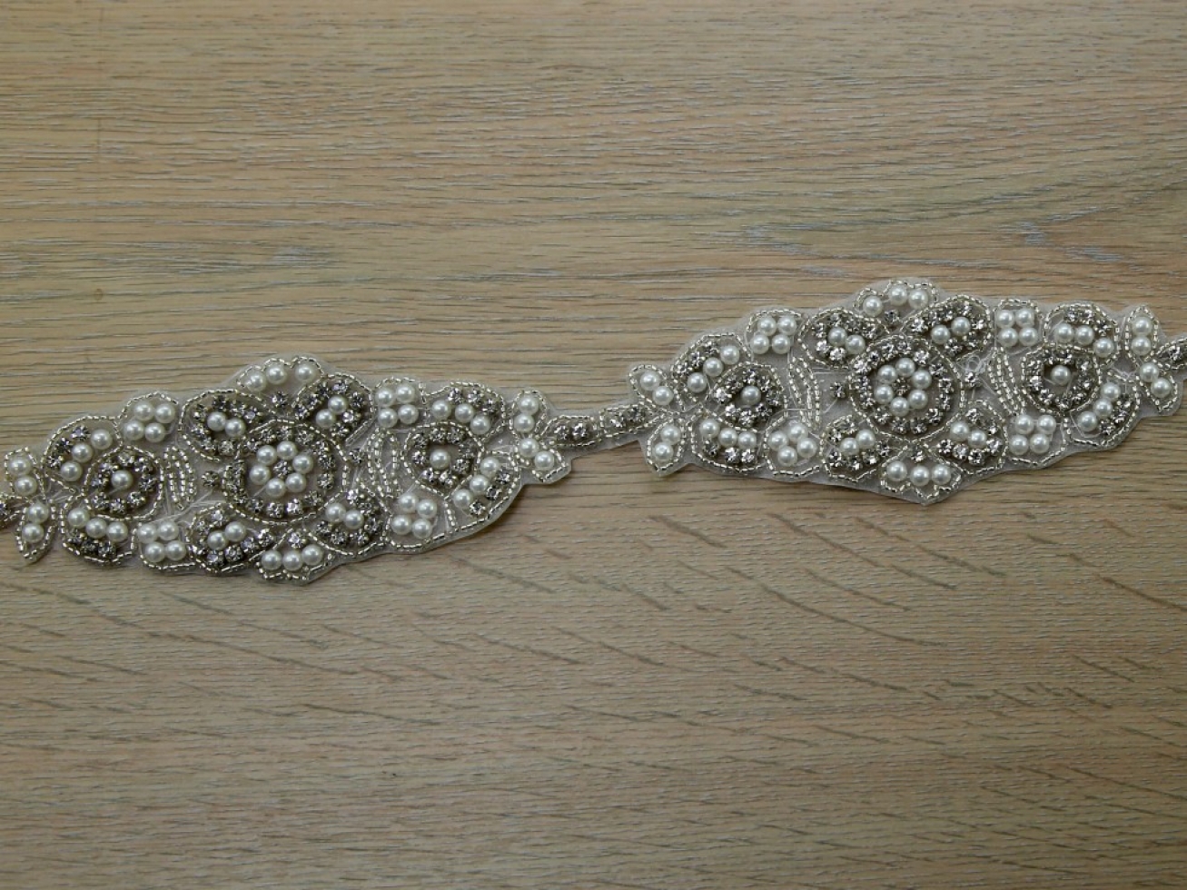 Crystal Diamante Lace Trim Silver