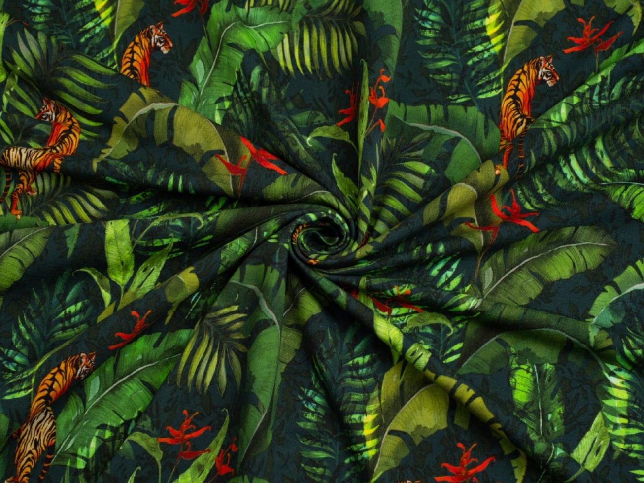 Minerva Exclusive Tiger Paradise Loop Back French Terry Stretch Knit Fabric