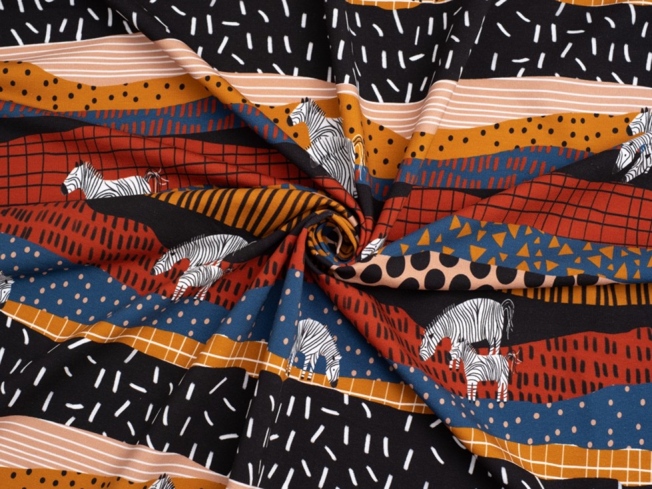 Minerva Exclusive Zebra Collage Loop Back French Terry Stretch Knit Fabric