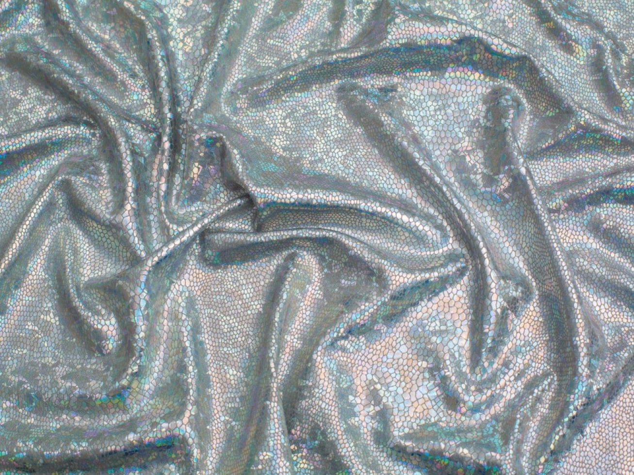 Minerva Core Range Holographic Activewear Lycra Four Way Stretch Knit Fabric Silver