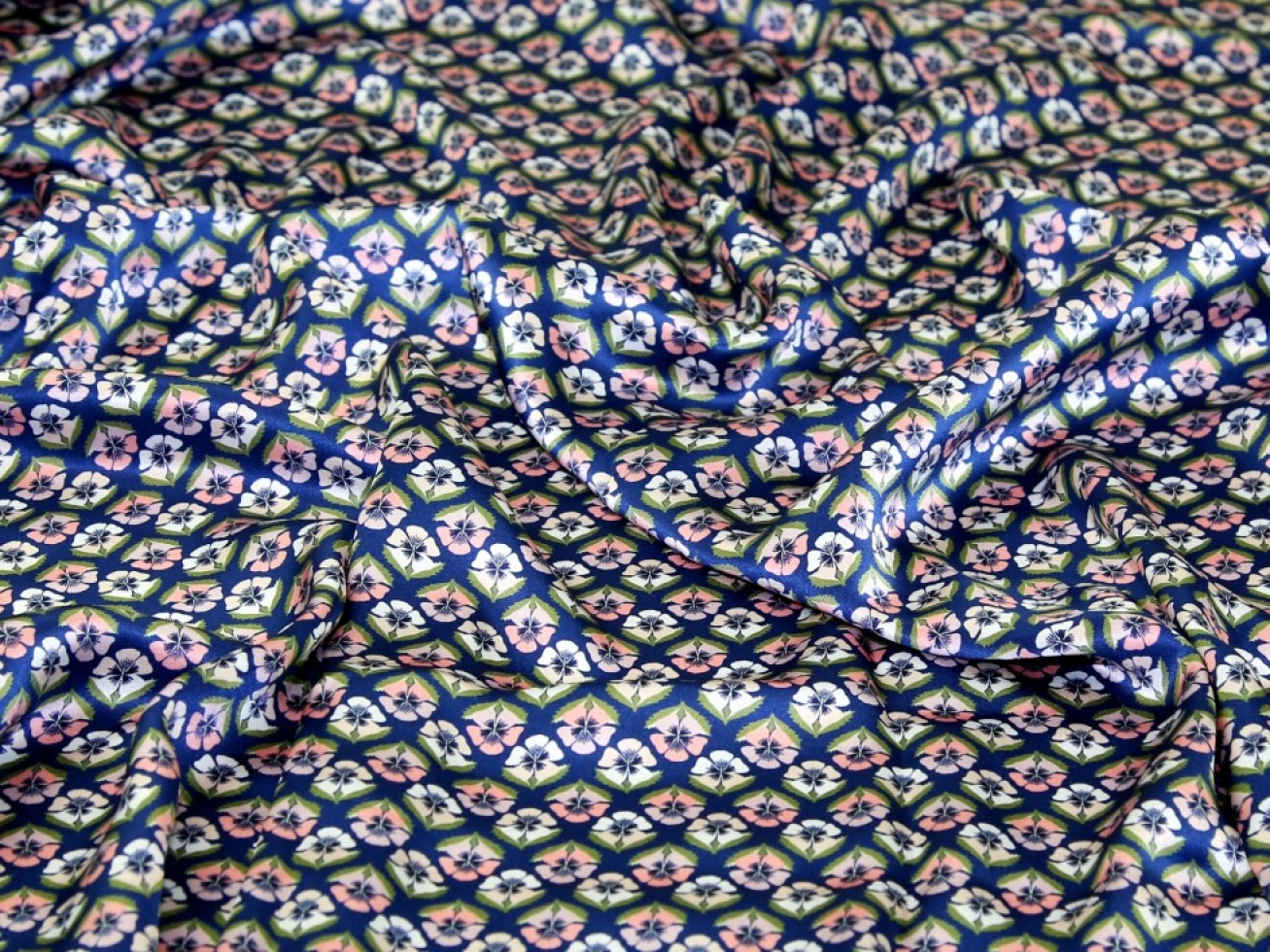 Liberty London Miranda Skye Belgravia Silk Satin Fabric Blue