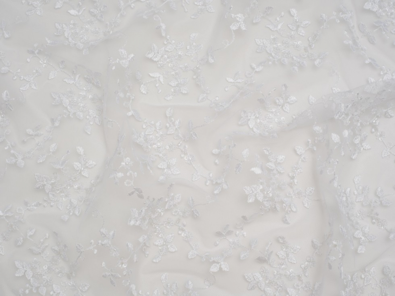 Minerva Core Range Beaded Embroidered Tulle Lace Fabric White
