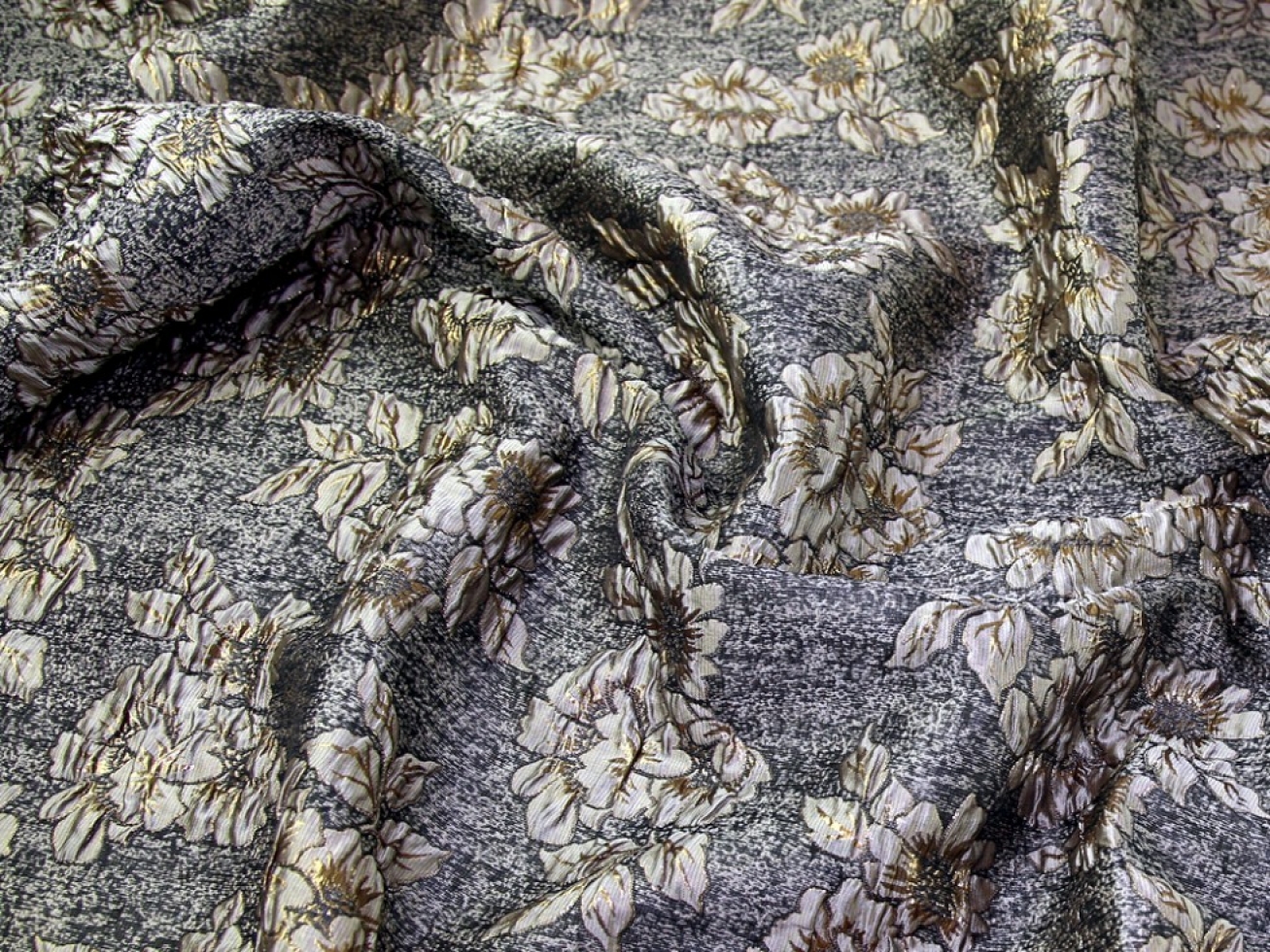 Textured Woven Brocade Fabric Gold