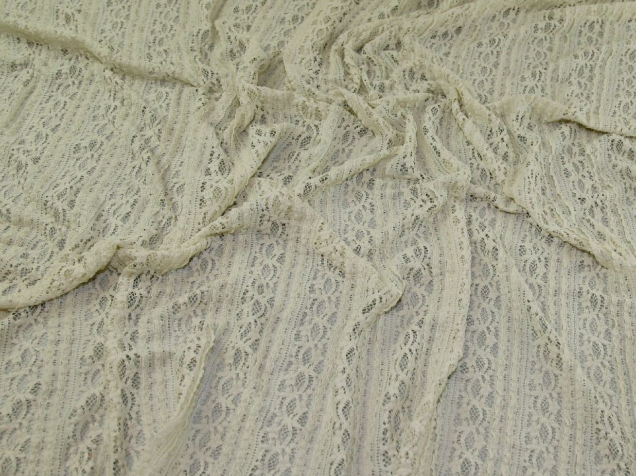 Frilled Stretch Lace Fabric Ecru