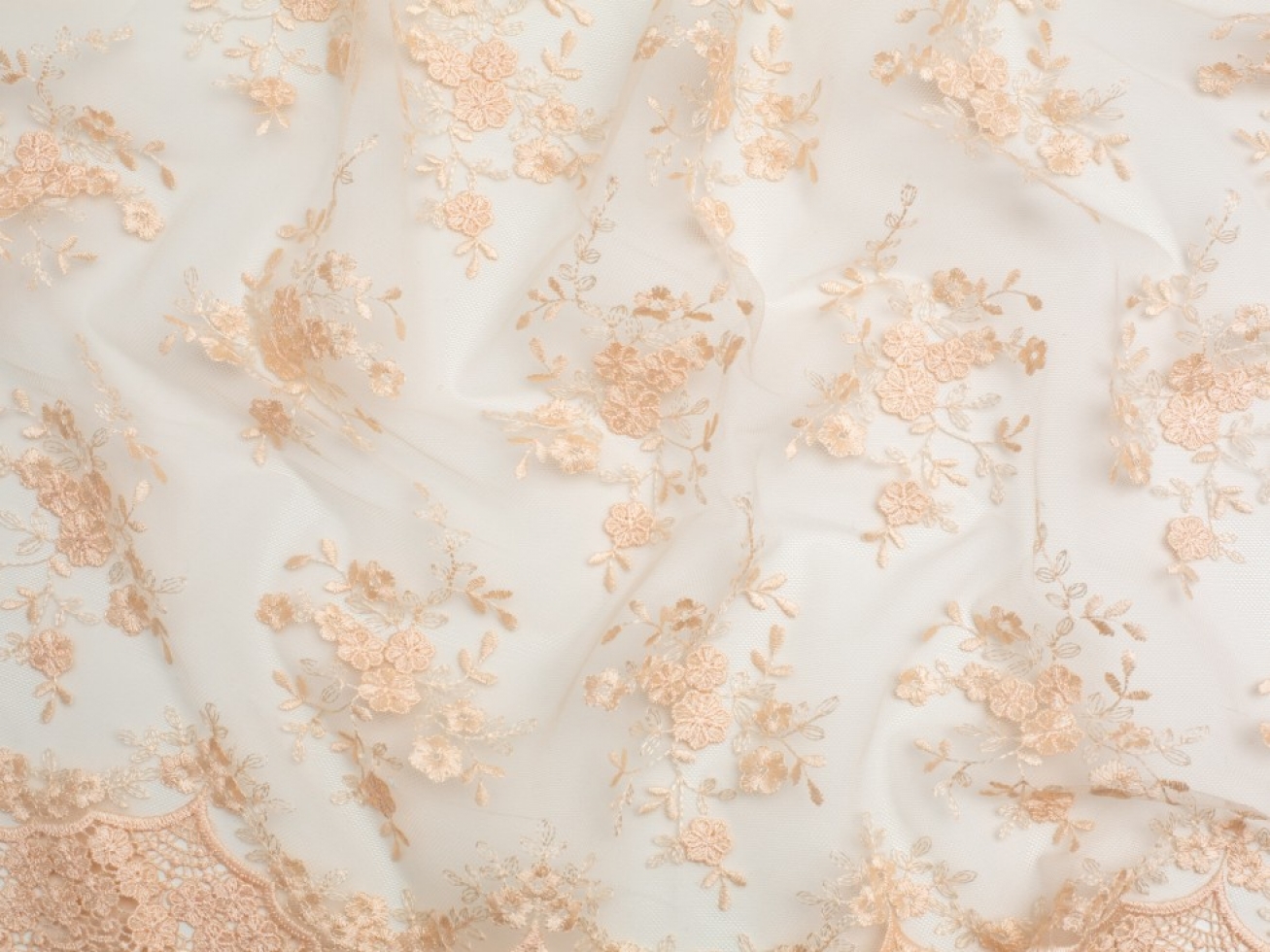 Minerva Core Range Embroidered Tulle Lace Fabric Peach