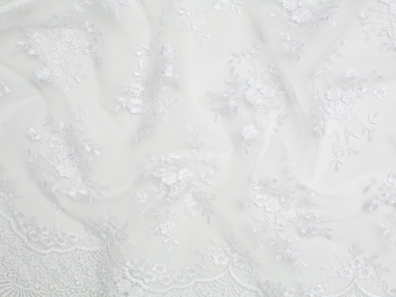 Minerva Core Range Embroidered Tulle Lace Fabric White
