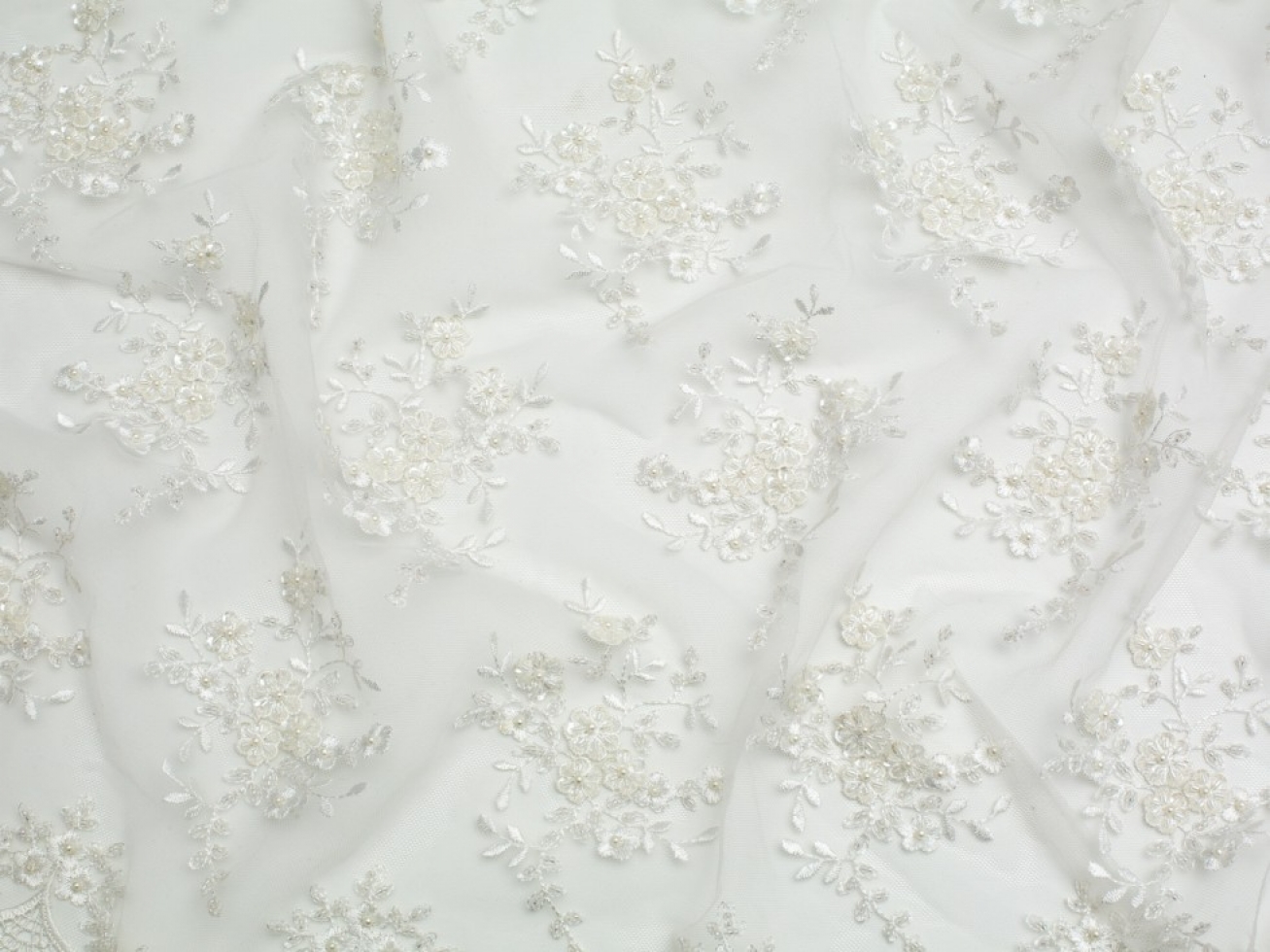 Minerva Core Range Beaded Embroidered Tulle Lace Fabric Ivory