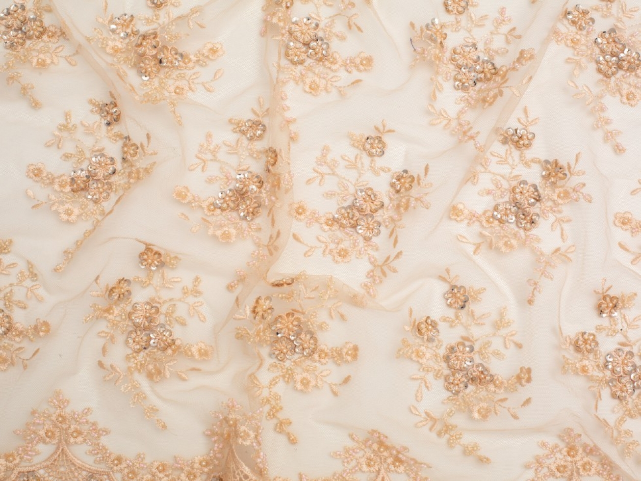 Minerva Core Range Beaded Embroidered Tulle Lace Fabric Peach