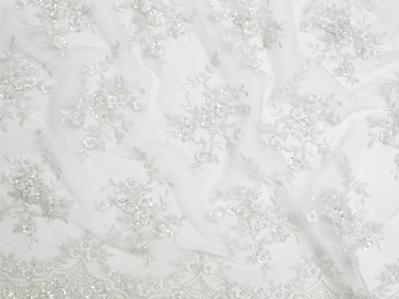 Minerva Core Range Beaded Embroidered Tulle Lace Fabric White