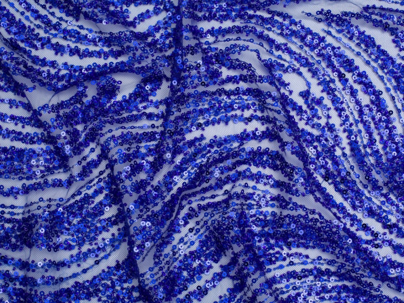 Minerva Core Range Beaded Embroidered Tulle Lace Fabric Royal Blue