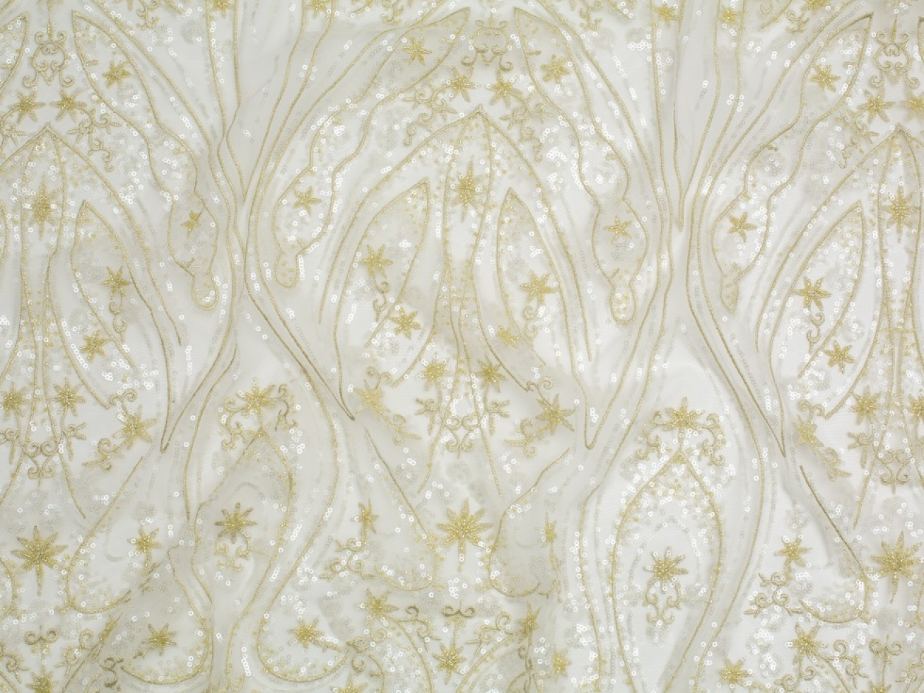 Minerva Core Range Beaded Embroidered Tulle Lace Fabric Gold