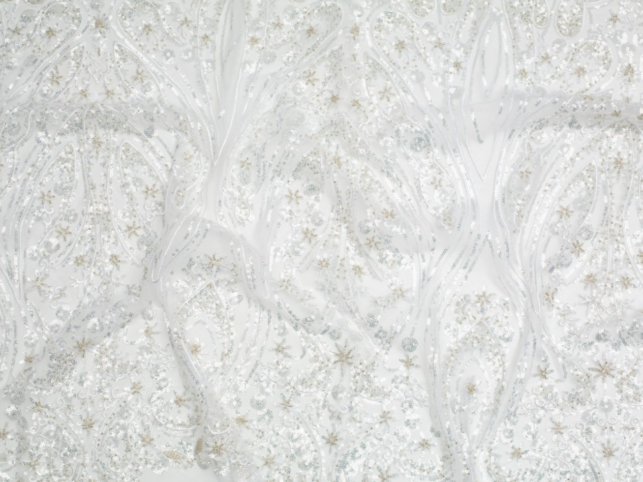 Minerva Core Range Beaded Embroidered Tulle Lace Fabric Silver