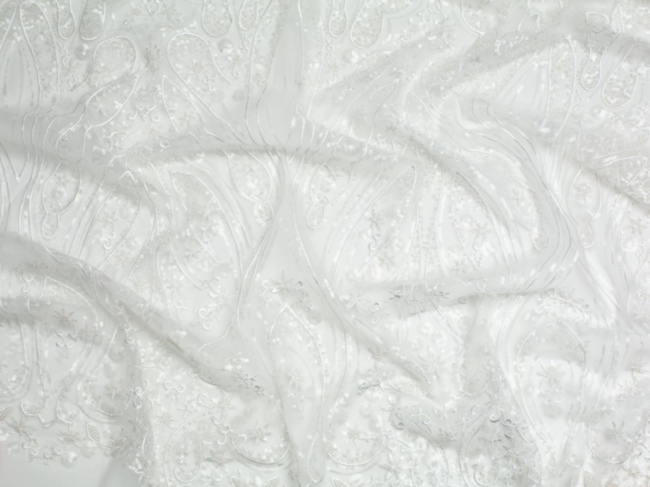 Minerva Core Range Beaded Embroidered Tulle Lace Fabric White
