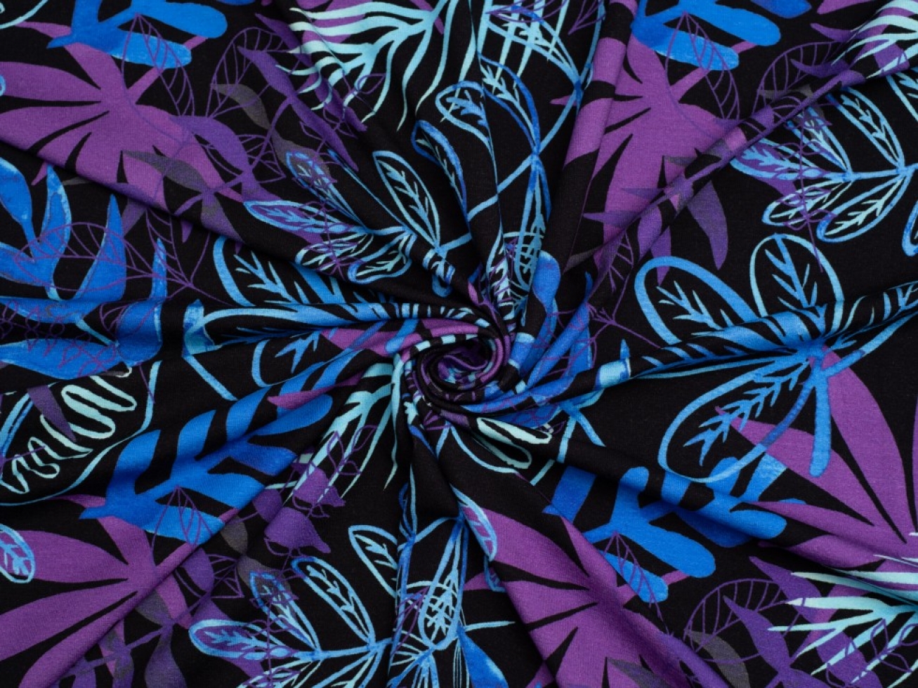 Minerva Exclusive Lithograph Leaves Viscose Jersey Stretch Knit Fabric