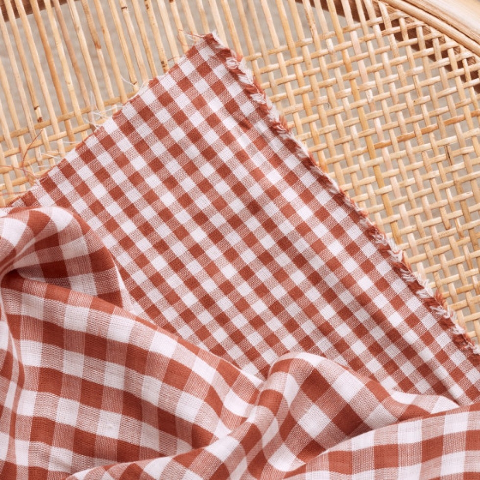 Atelier Brunette Gingham Double Cotton Gauze Fabric Chestnut