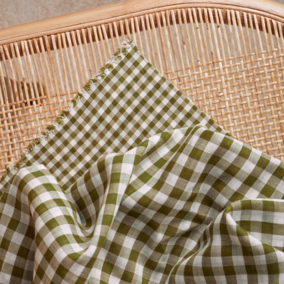 Atelier Brunette Gingham Double Cotton Gauze Fabric Matcha Leaf