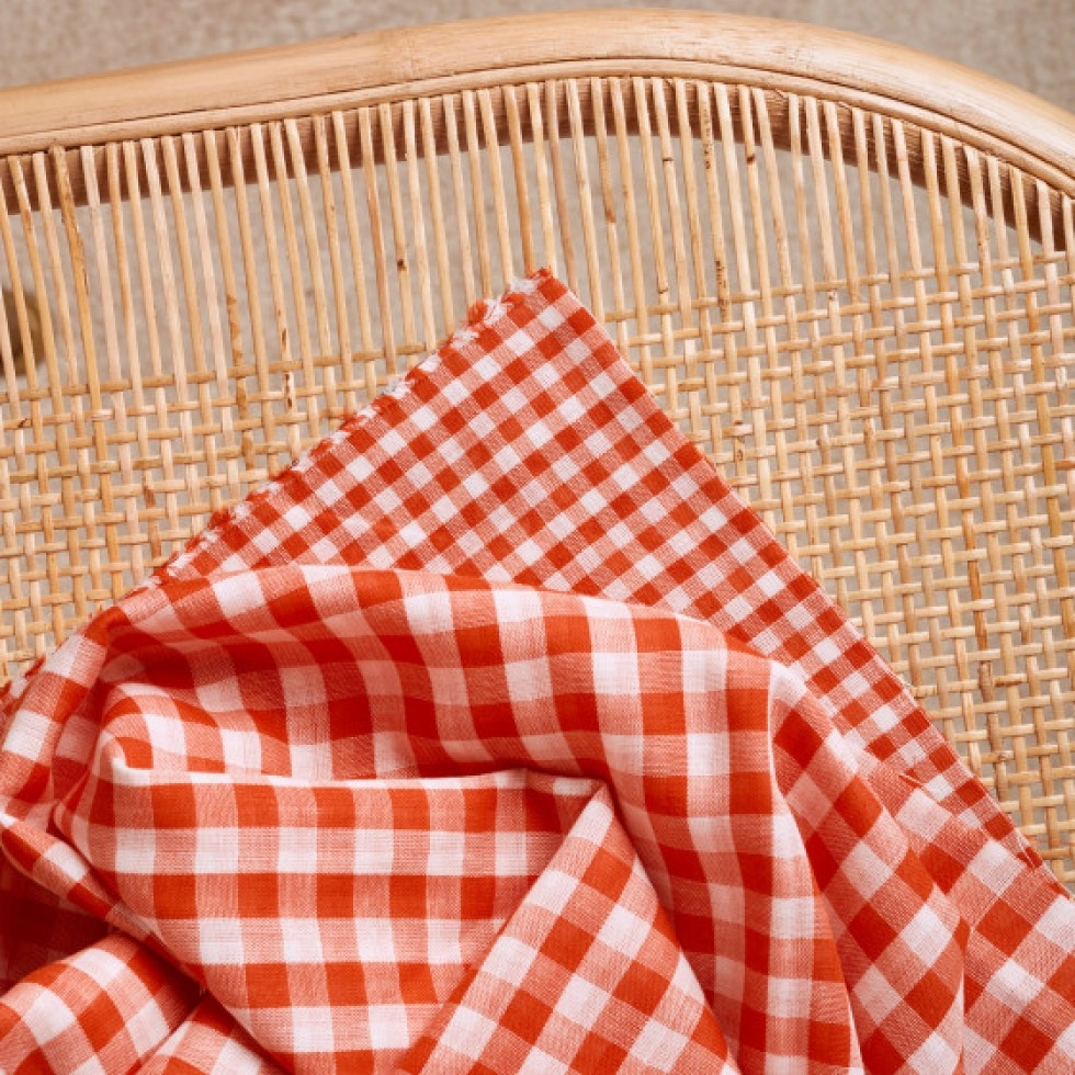 Atelier Brunette Gingham Double Cotton Gauze Fabric Tangerine
