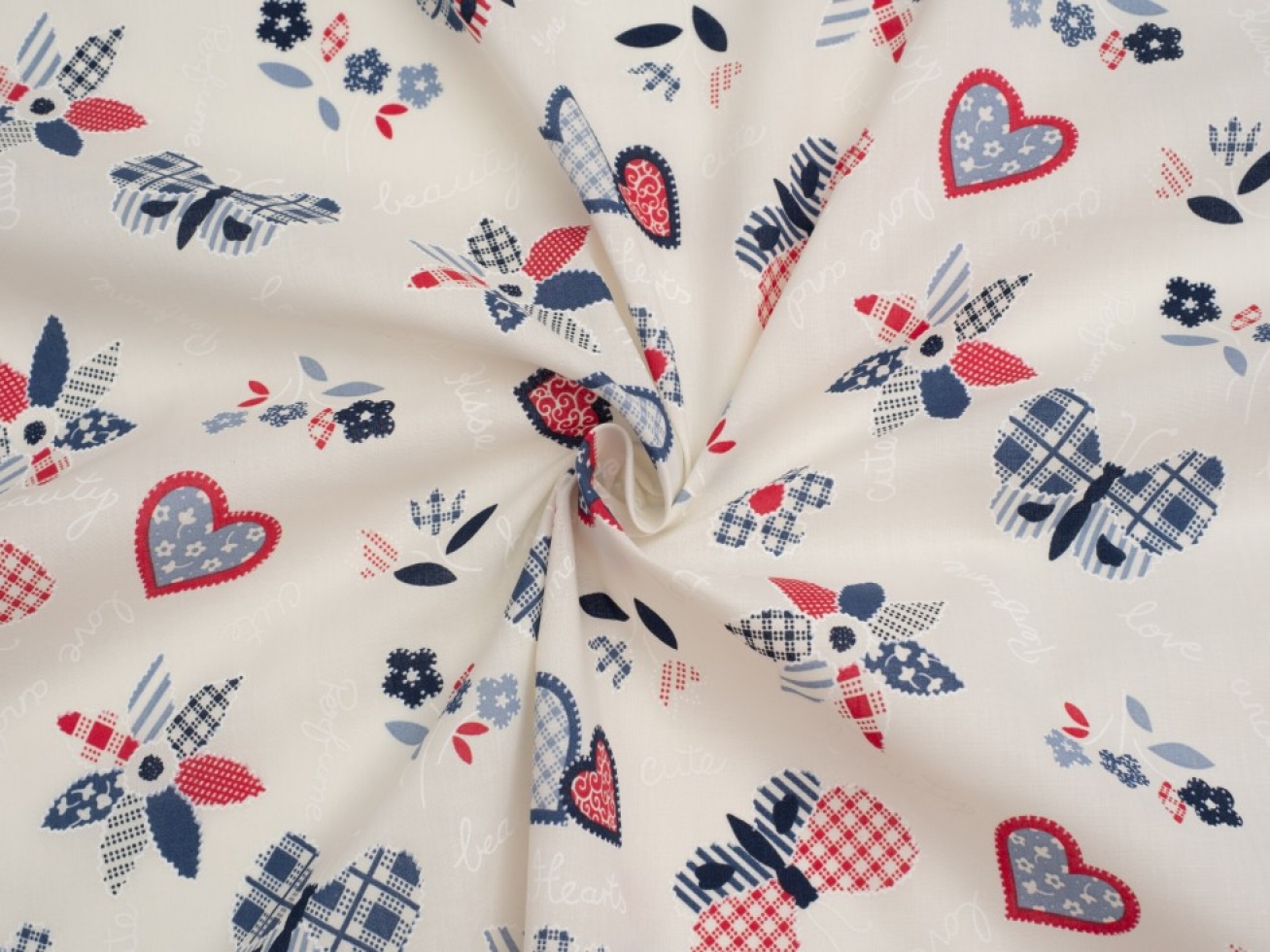 Printed Polycotton Fabric Cream & Red