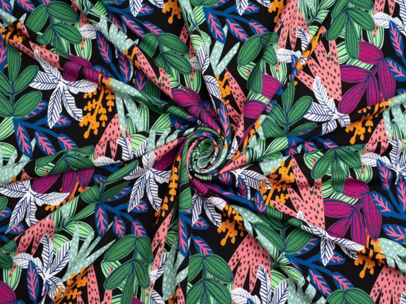 Minerva Exclusive Rainforest Rhythm Viscose Jersey Stretch Knit Fabric
