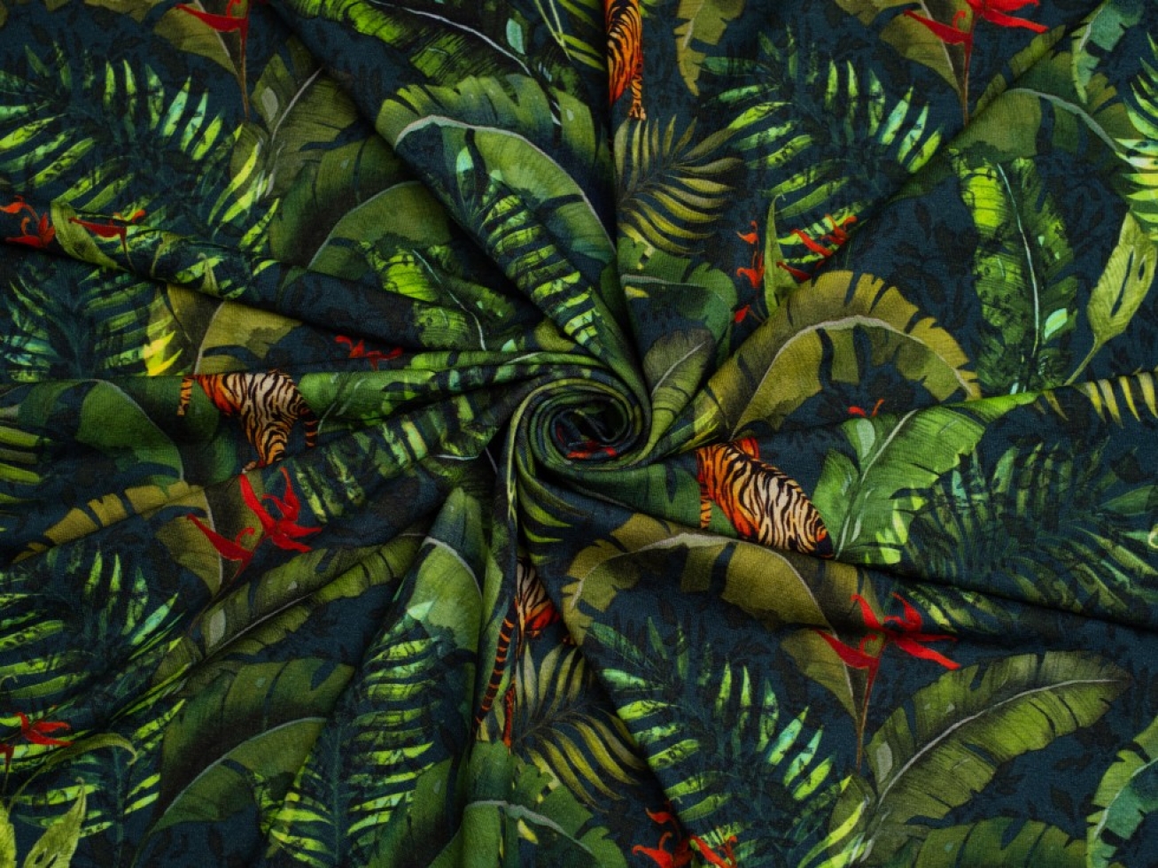 Minerva Exclusive Tiger Paradise Viscose Jersey Stretch Knit Fabric