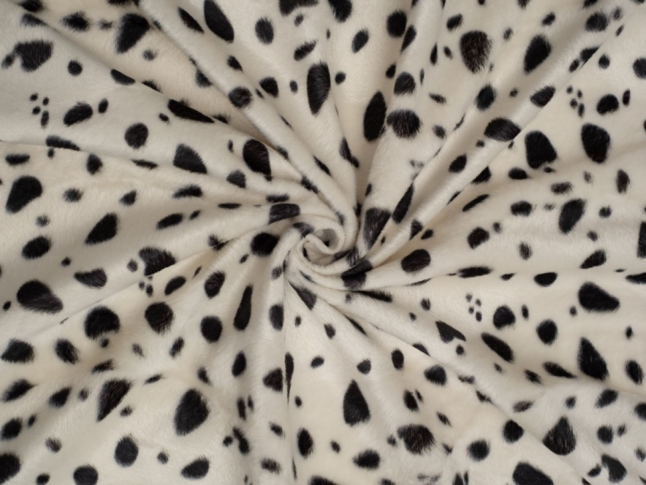 Minerva Core Range Velboa Faux Fur Fabric White Dalmation