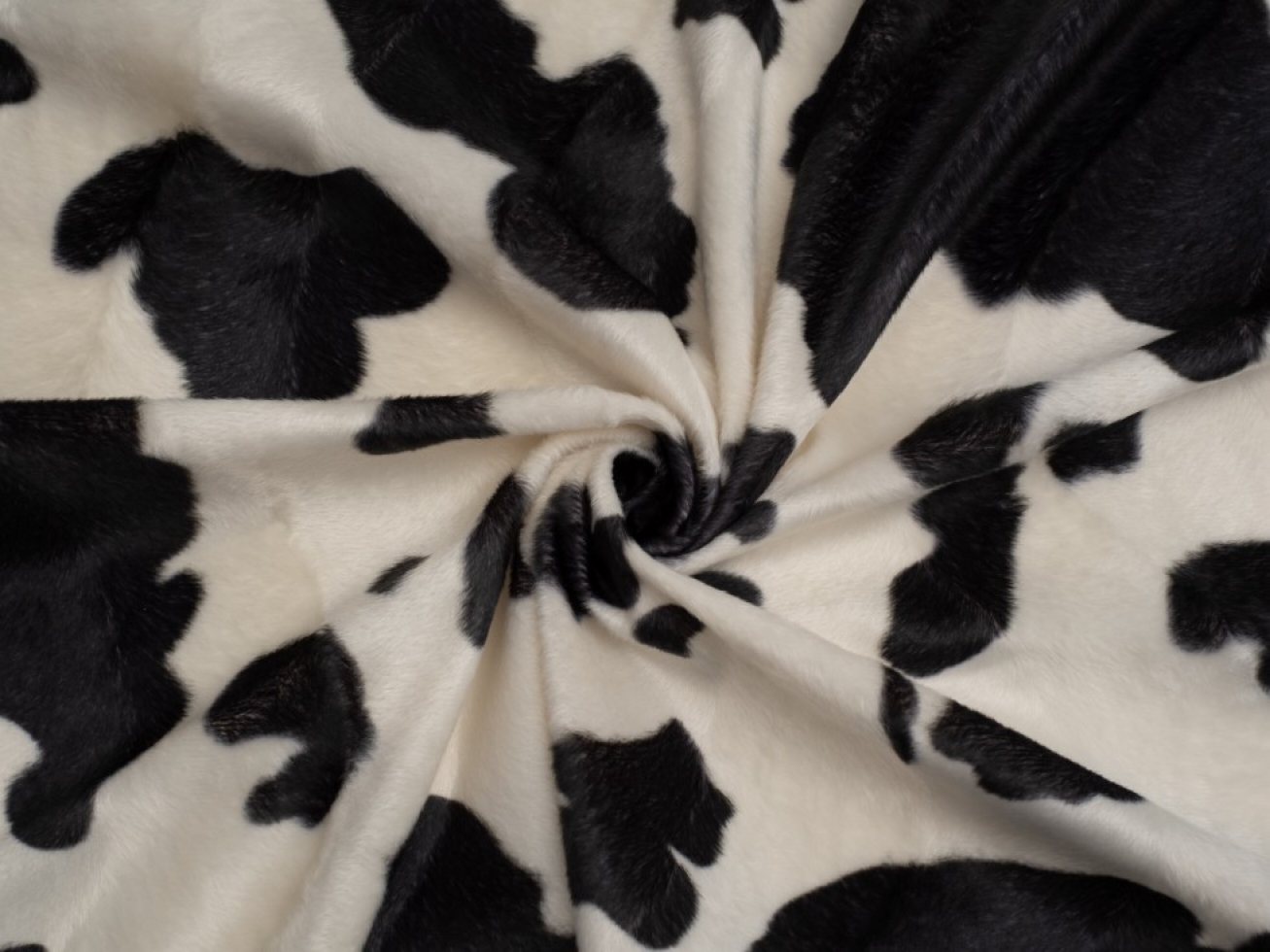 Minerva Core Range Velboa Faux Fur Fabric Black Cows