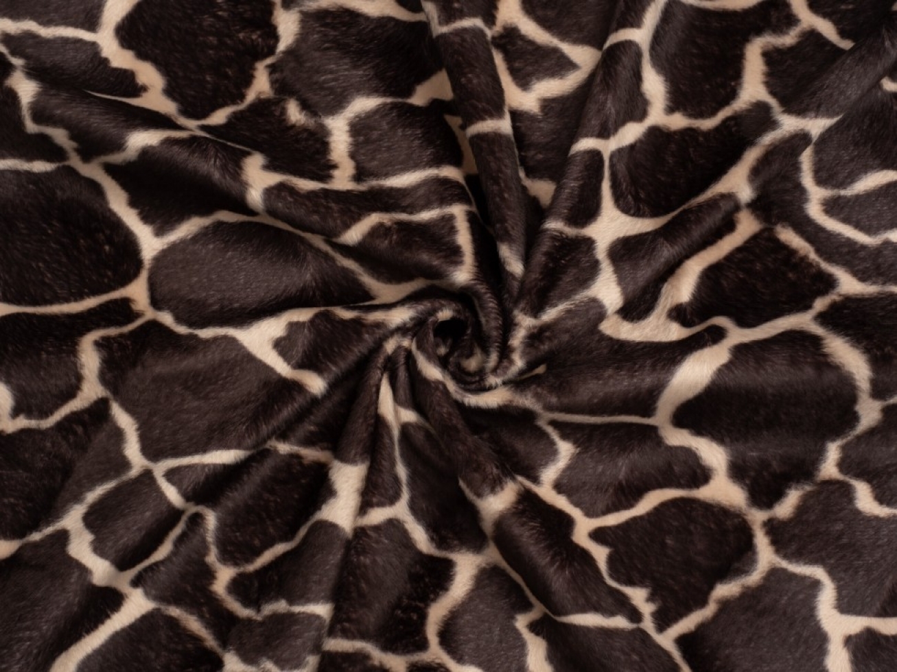 Minerva Core Range Velboa Faux Fur Fabric Dark Brown Giraffe