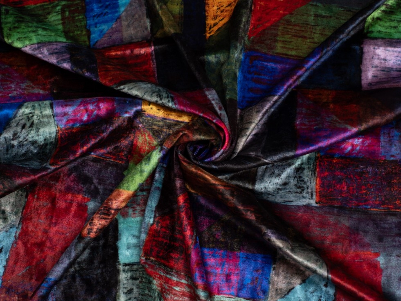 Minerva Exclusive Painters Patchwork Crush Velvet Stretch Knit Fabric