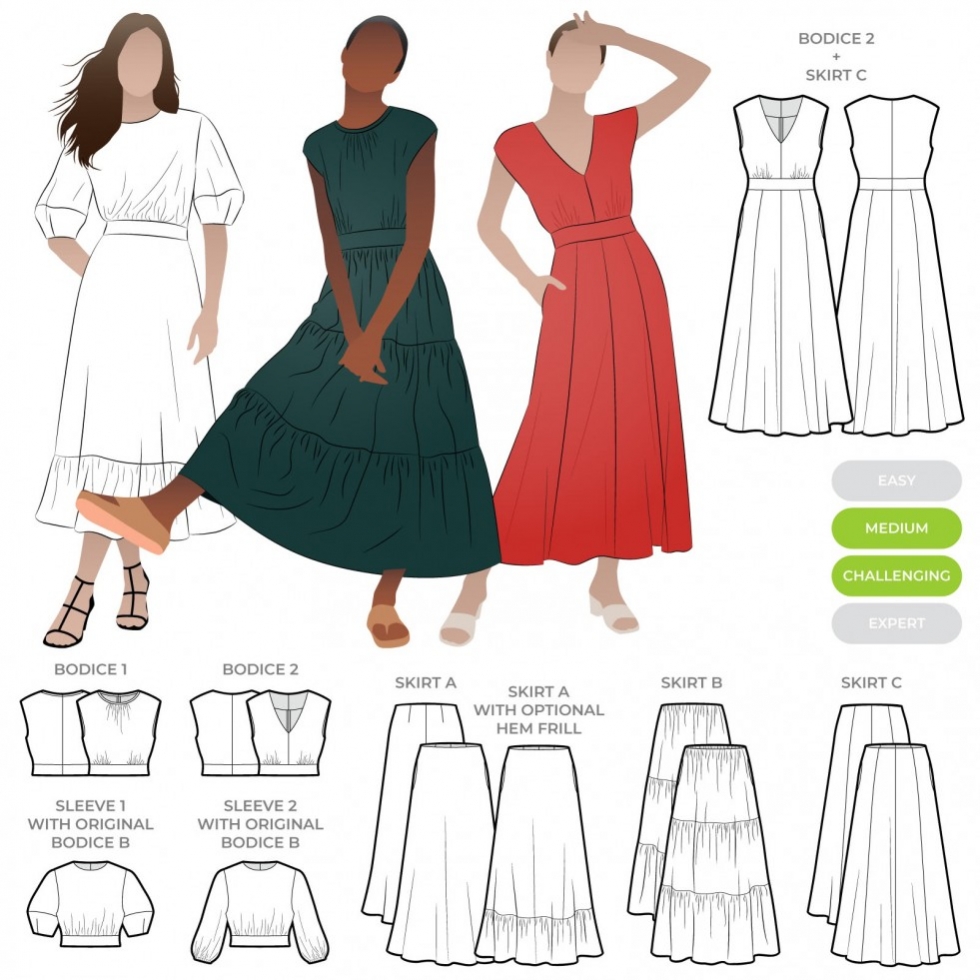 Style Arc Paper Sewing Pattern Trinnie Dress Extension Pack