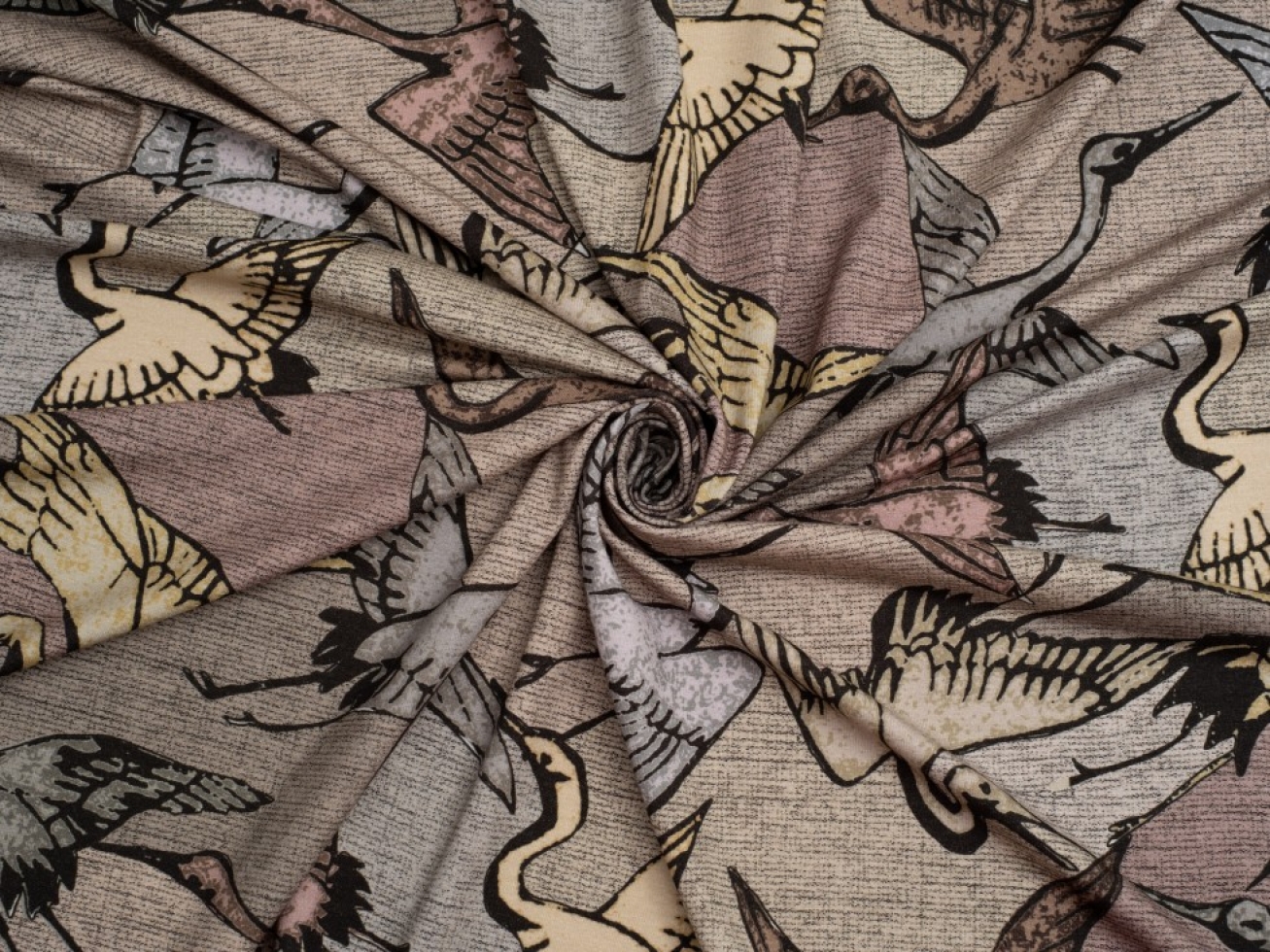 Minerva Exclusive Crane Dance Viscose Jersey Stretch Knit Fabric
