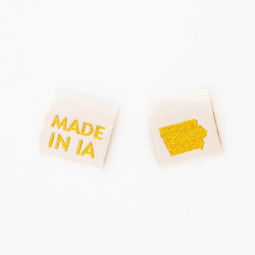 Sarah Hearts Made In My State Gold Woven Labels Iowa