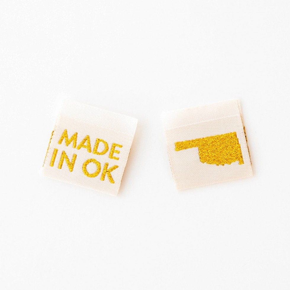 Sarah Hearts Made In My State Gold Woven Labels Oklahoma