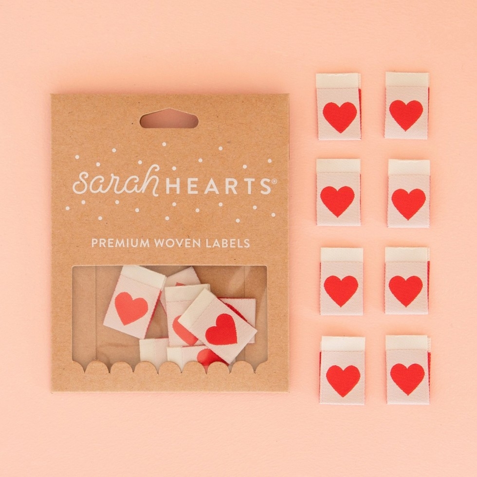 Sarah Hearts Heart Woven Labels Red