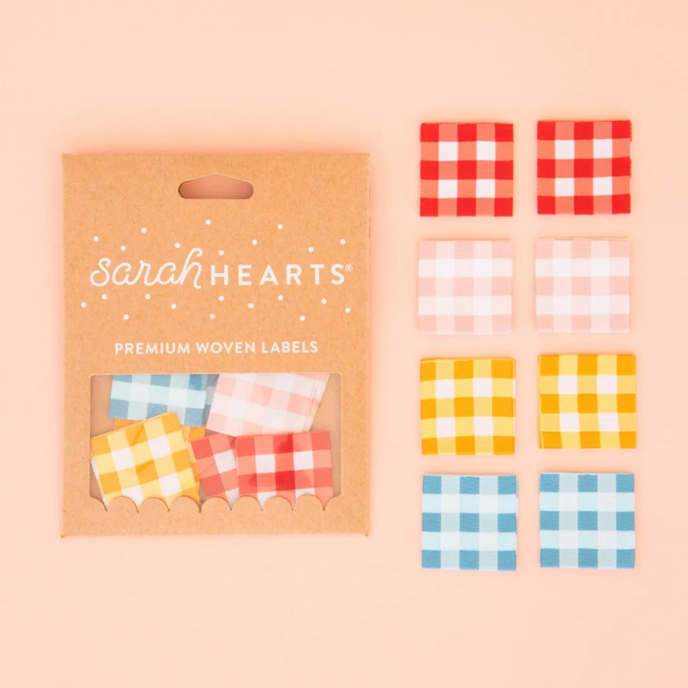 Sarah Hearts Gingham Multipack Woven Labels