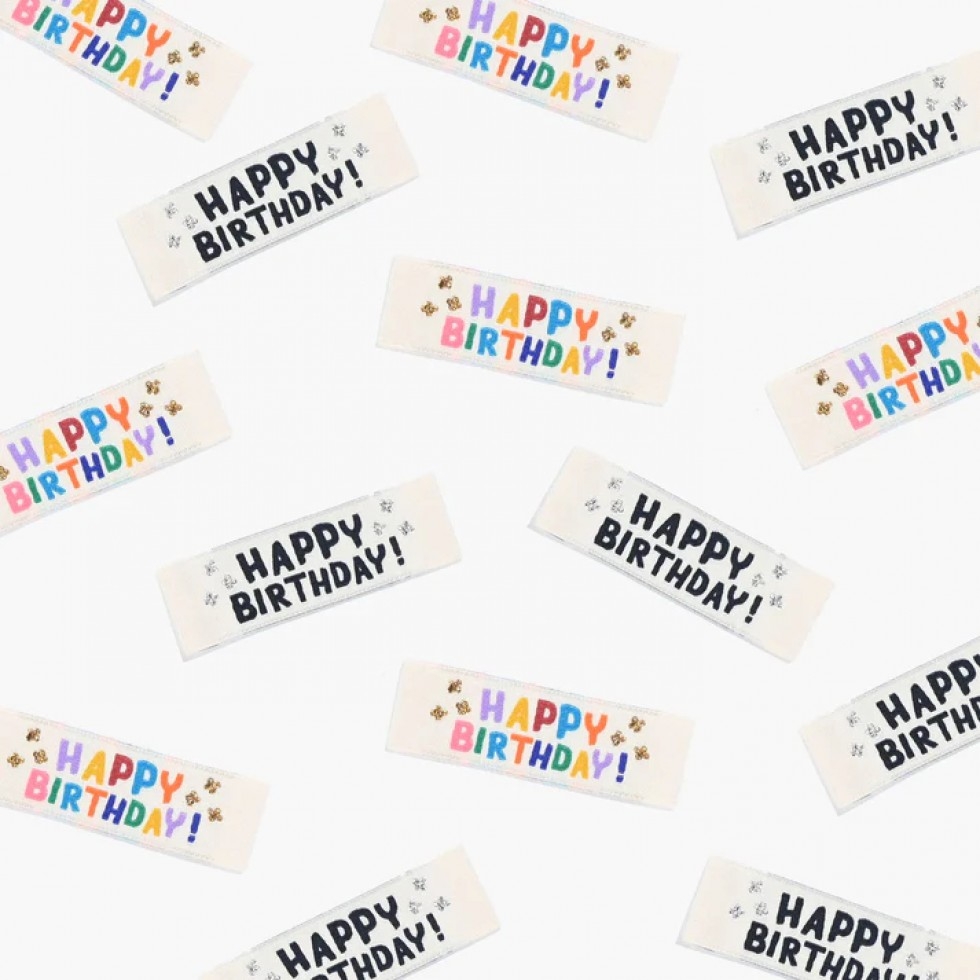 Kylie And The Machine Happy Birthday Woven Labels