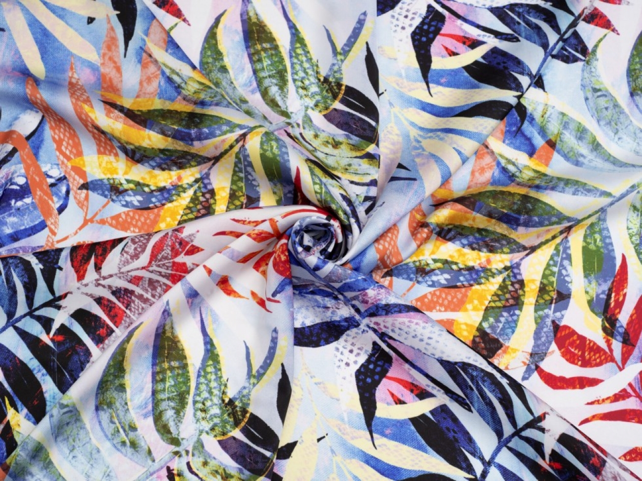 Minerva Exclusive Sunprint Palms Charmeuse Silky Satin Fabric