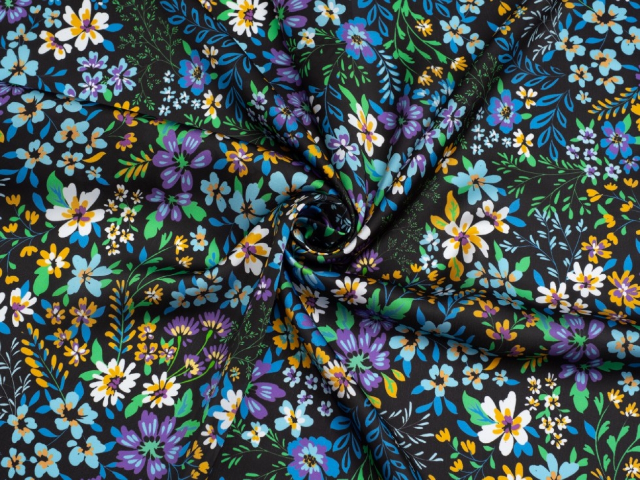 Minerva Exclusive Blossoming Floral Charmeuse Silky Satin Fabric Serenity