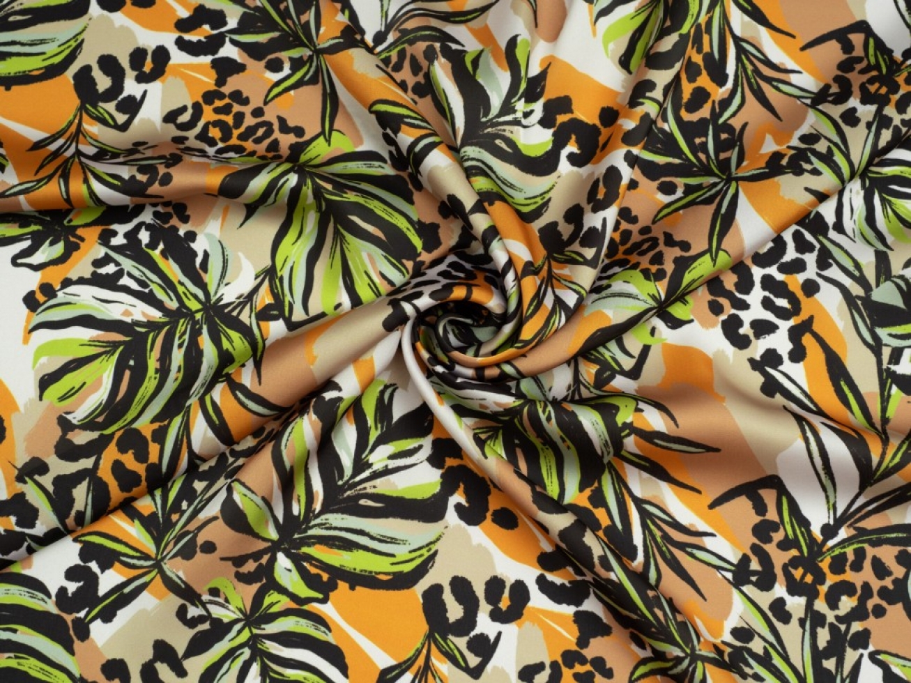 Minerva Exclusive Botanic Safari Charmeuse Silky Satin Fabric Sand