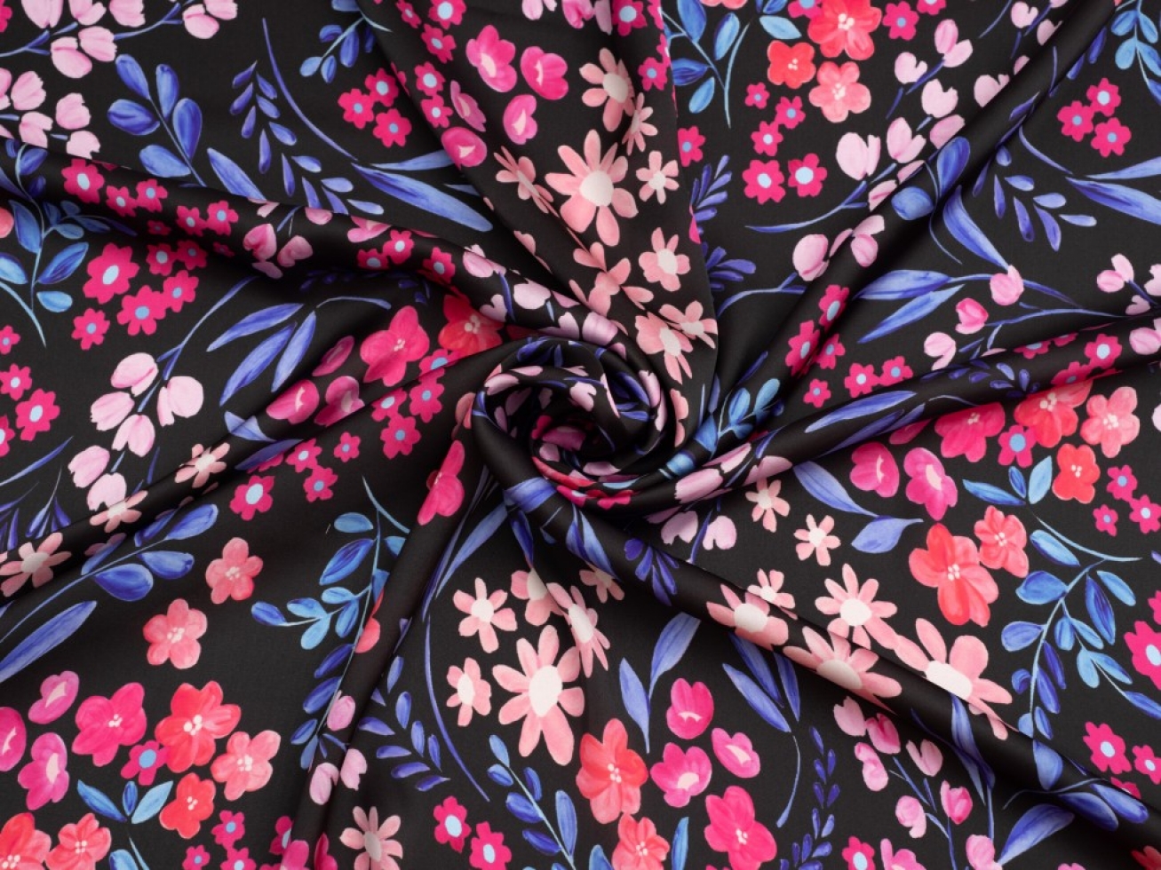 Minerva Exclusive Floral Carousel Charmeuse Silky Satin Fabric Bright