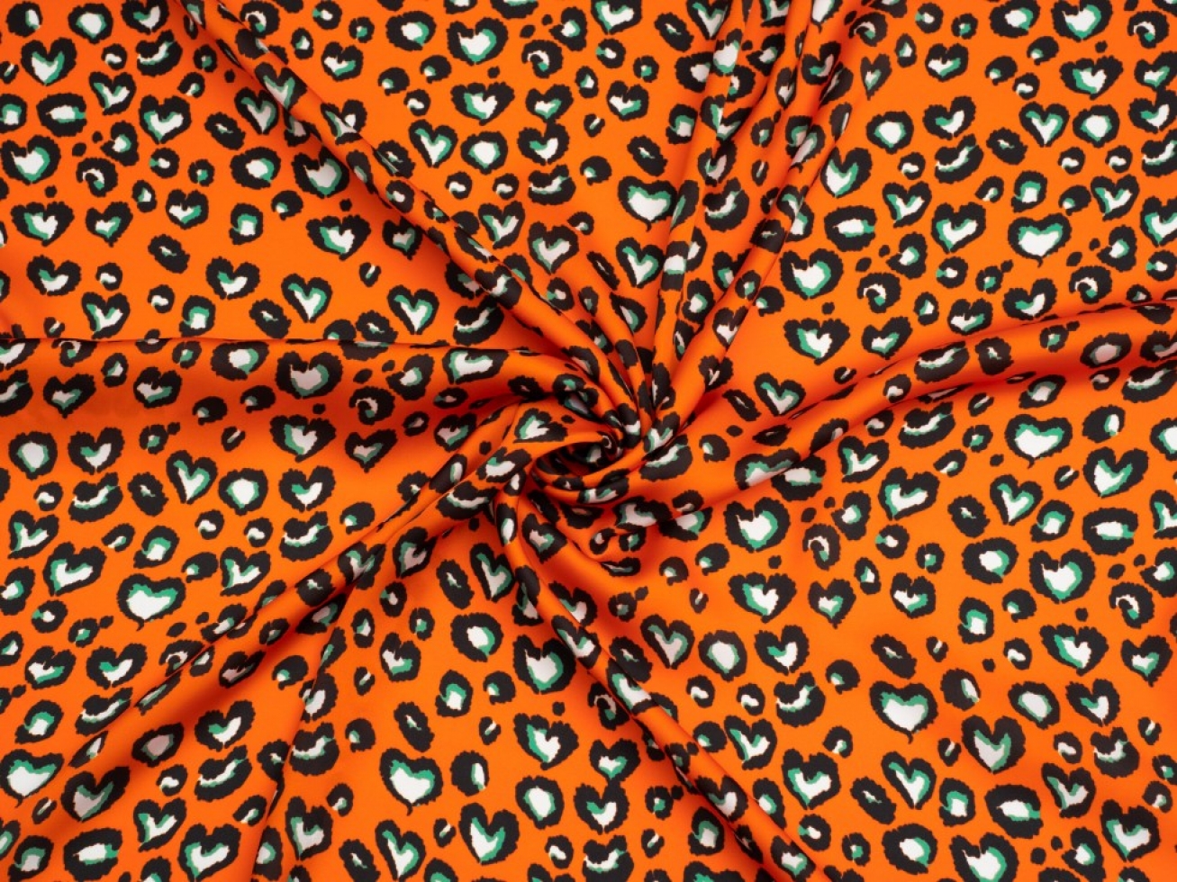 Minerva Exclusive Leopard Love Charmeuse Silky Satin Fabric Orange