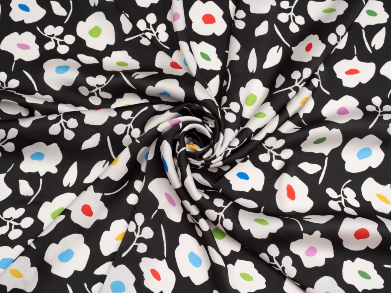 Minerva Exclusive Jewel Blooms Charmeuse Silky Satin Fabric Americano