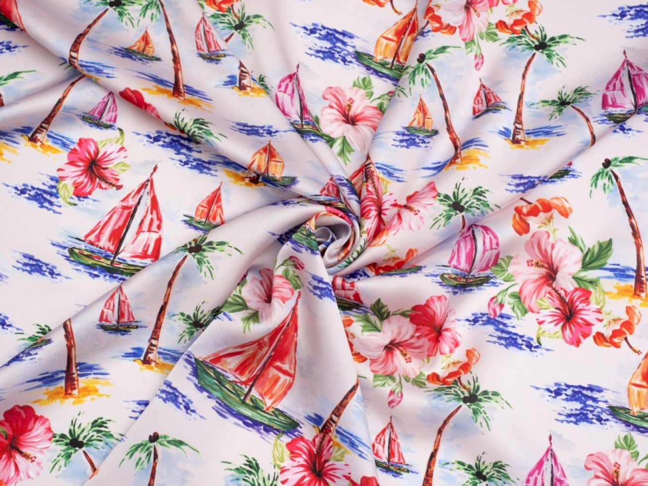 Minerva Exclusive Aloha Lagoon Charmeuse Silky Satin Fabric Morning