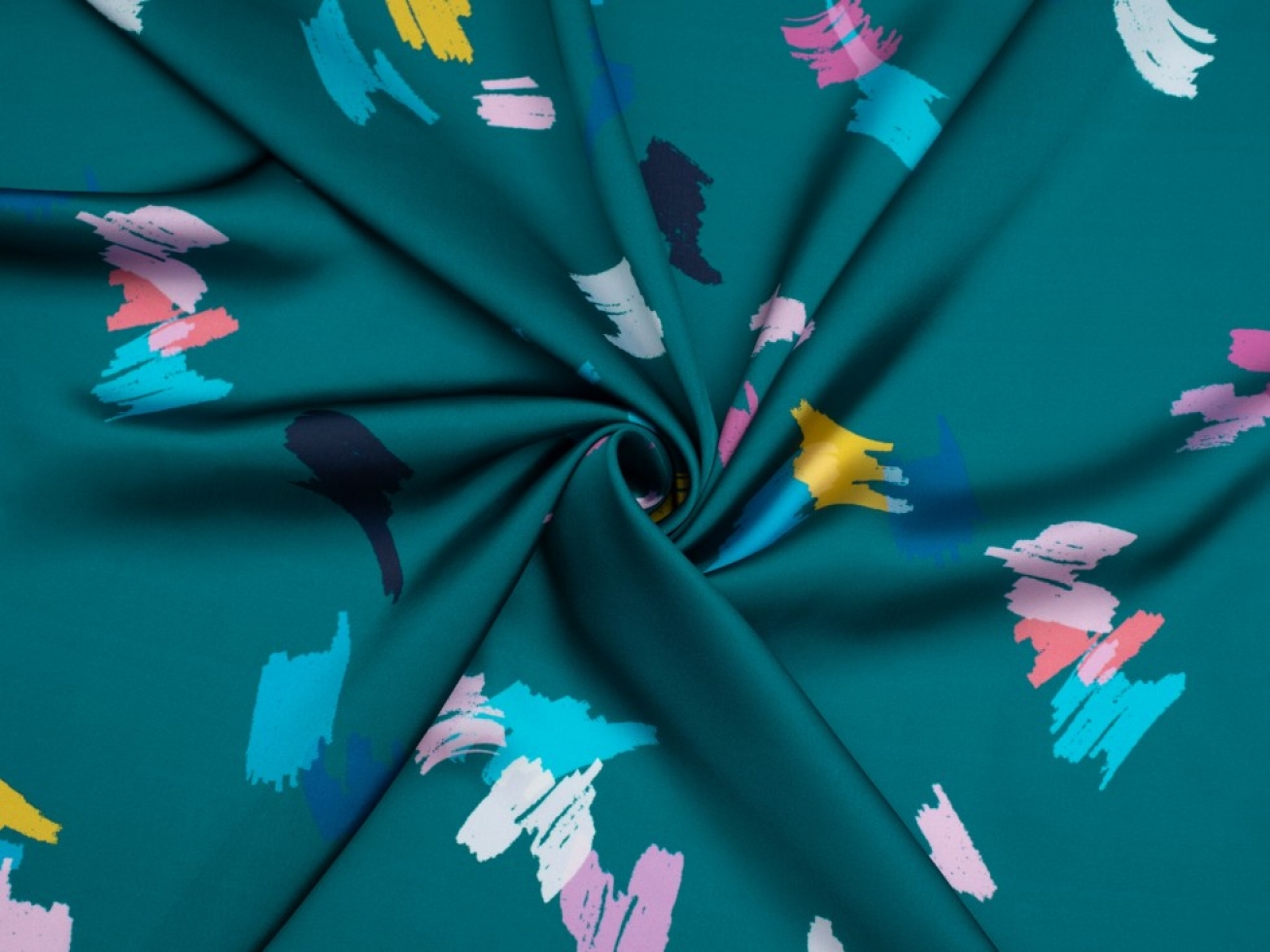 Minerva Exclusive Confetti Cascade Charmeuse Silky Satin Fabric Teal