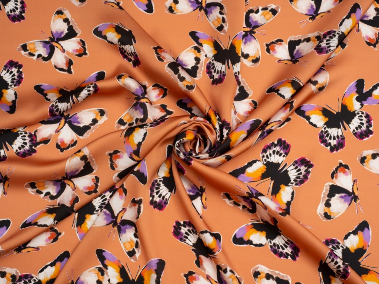 Minerva Exclusive Expressive Butterflies Charmeuse Silky Satin Fabric Comma