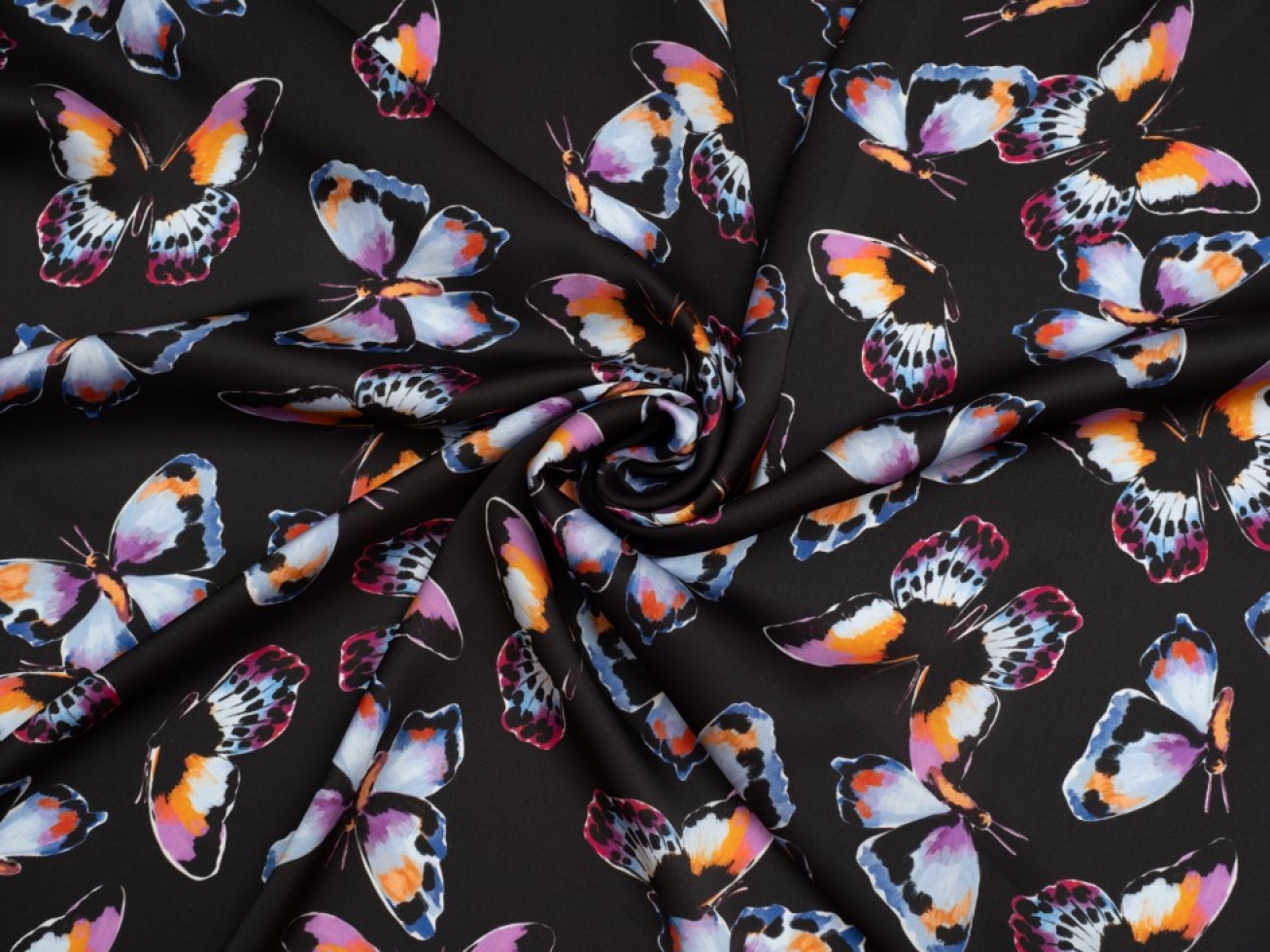 Minerva Exclusive Expressive Butterflies Charmeuse Silky Satin Fabric Admiral