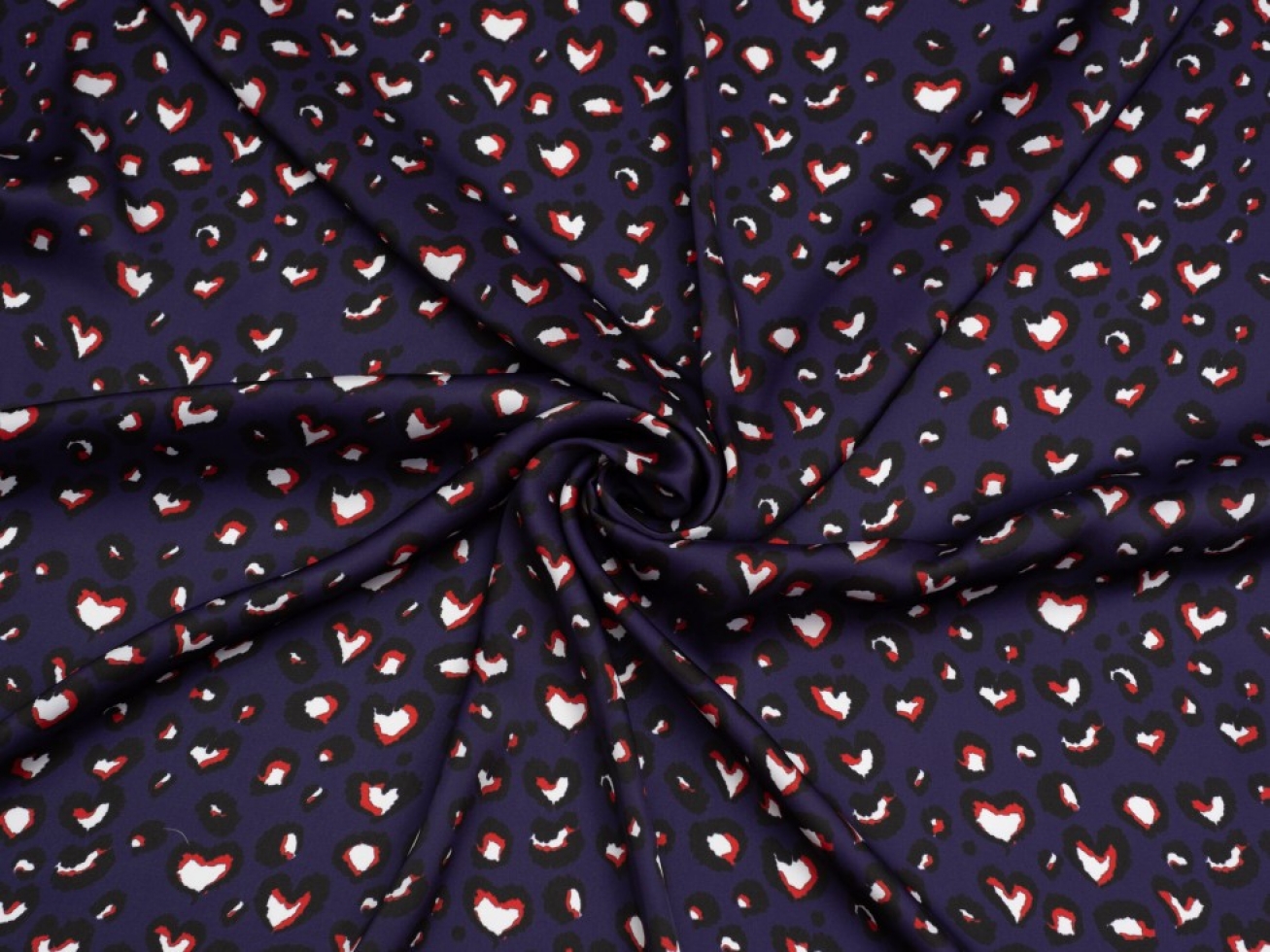 Minerva Exclusive Leopard Love Charmeuse Silky Satin Fabric Navy