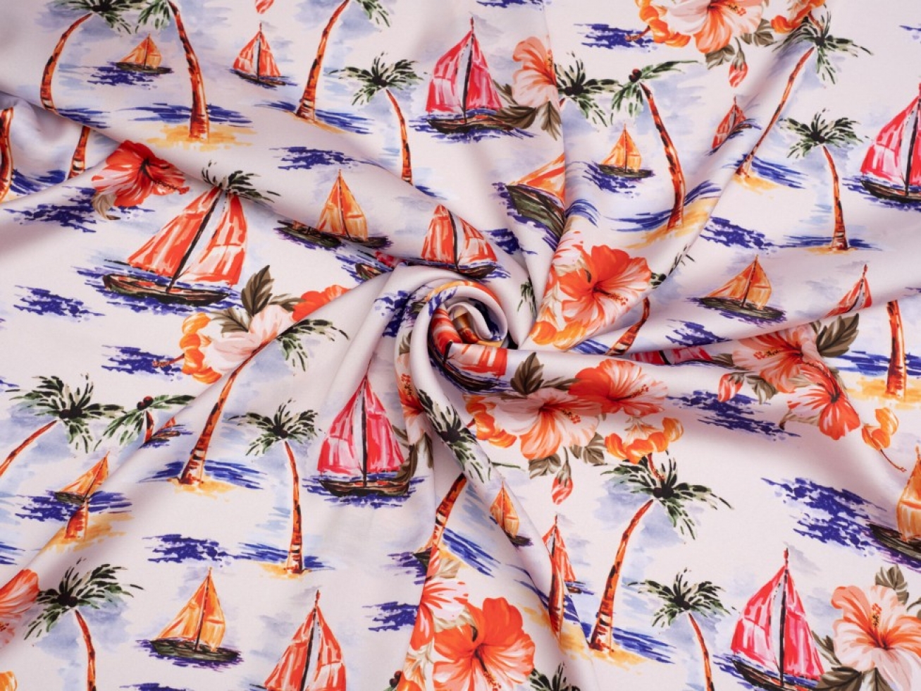 Minerva Exclusive Aloha Lagoon Charmeuse Silky Satin Fabric Sunset