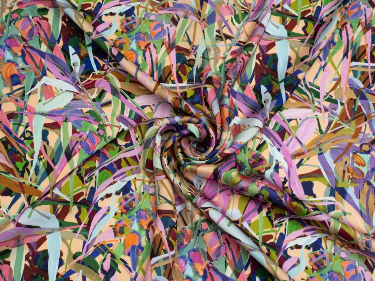 Minerva Exclusive Rainbow Harvest Charmeuse Silky Satin Fabric Lychee