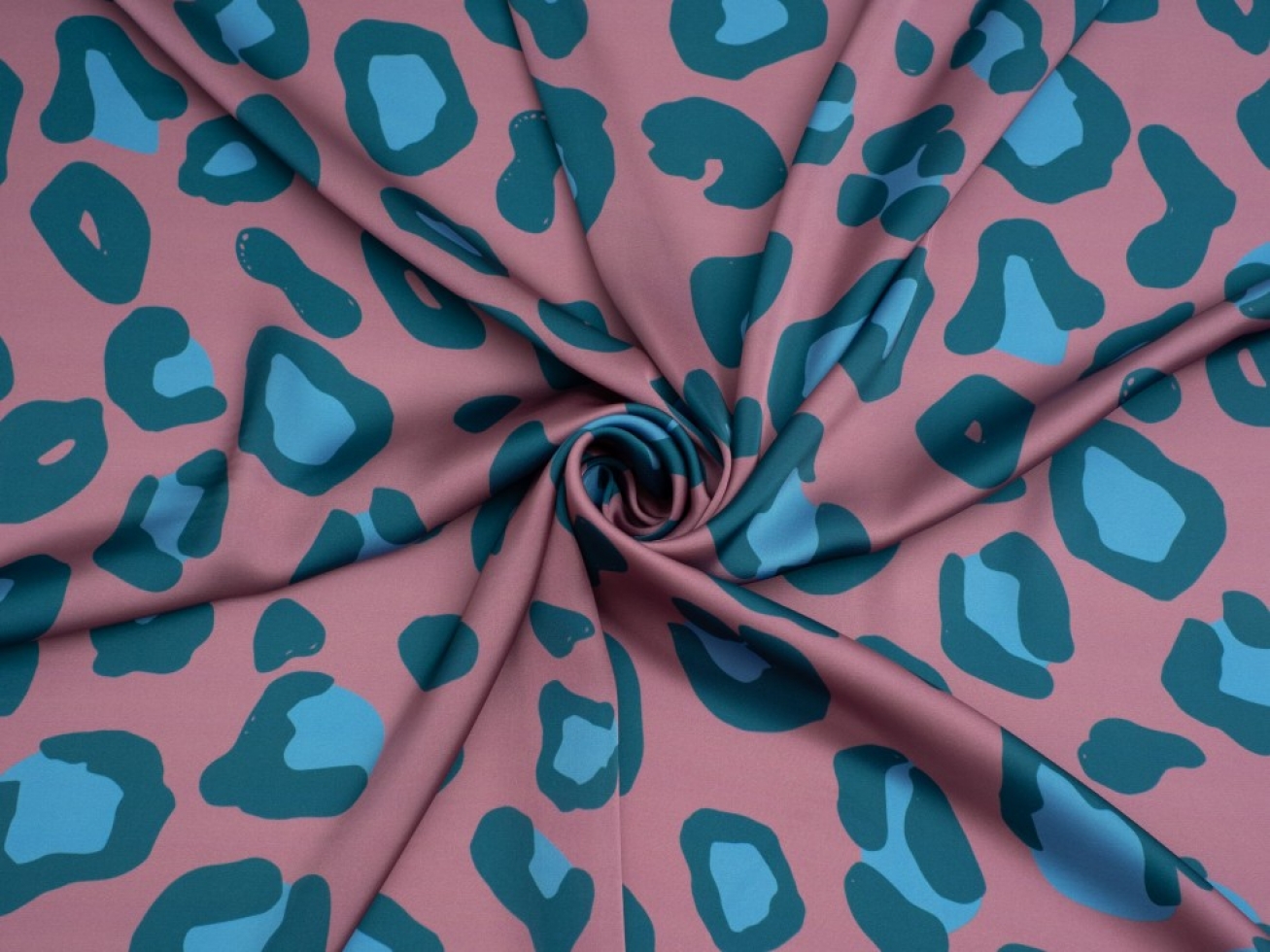 Minerva Exclusive Popcorn Prowl Charmeuse Silky Satin Fabric Blueberry